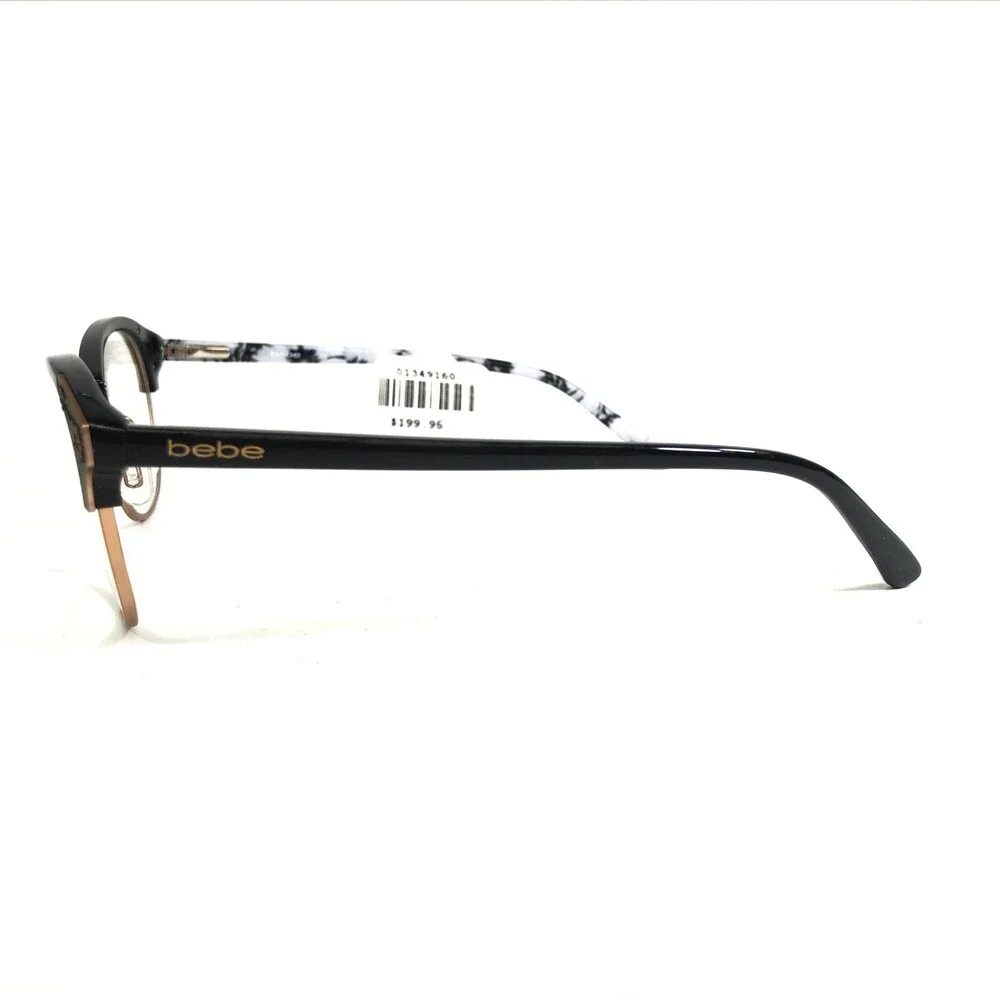 Bebe Eyeglasses Frames BB5162 001 Black White Gold Full Rim Floral 53-17-135